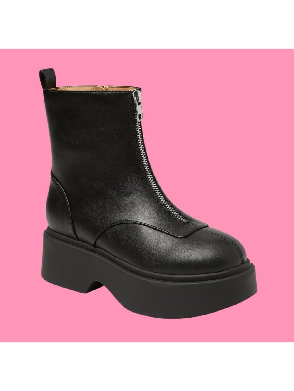 Black Platform Ankle Boots with Front Zipper